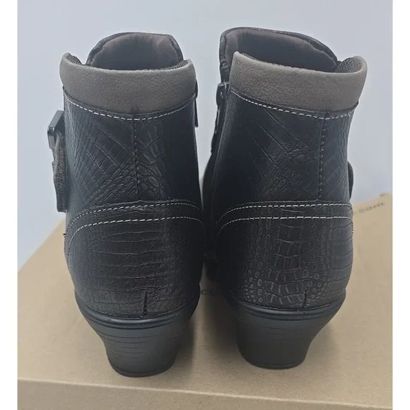 Orthofeet Bioheel Emma Ankle Boots‎ Brown Taupe Leather Buckle Heel 11